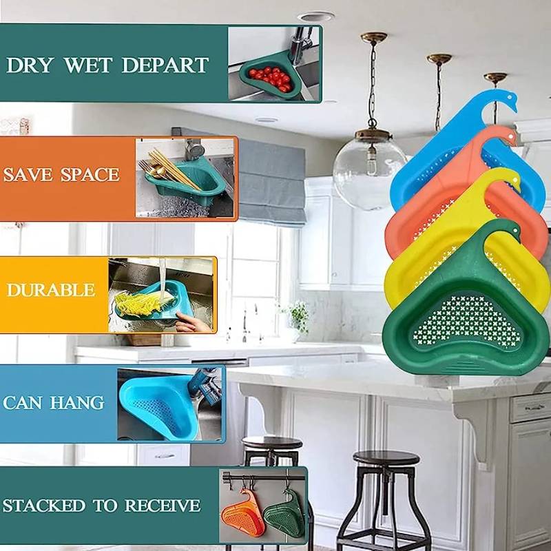 Kitchen Sink Drain Basket, Swan Drain Rack, Multipurpose Drain Basket for Kitchen Sink, Food Catcher Garbage Corner Sink Strainer (Pack of 1, Multicolor)