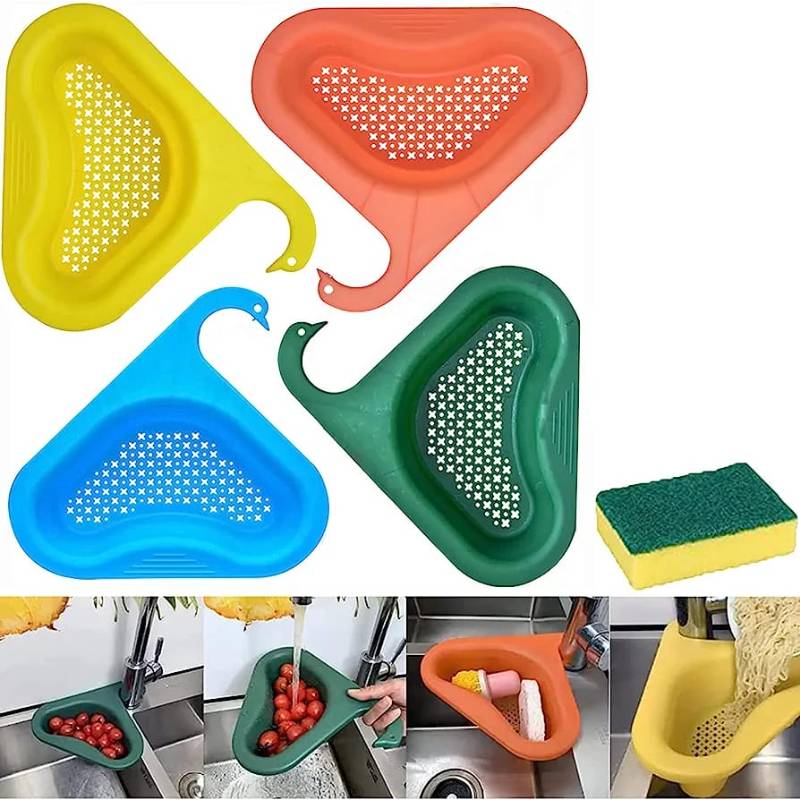 Kitchen Sink Drain Basket, Swan Drain Rack, Multipurpose Drain Basket for Kitchen Sink, Food Catcher Garbage Corner Sink Strainer (Pack of 1, Multicolor)