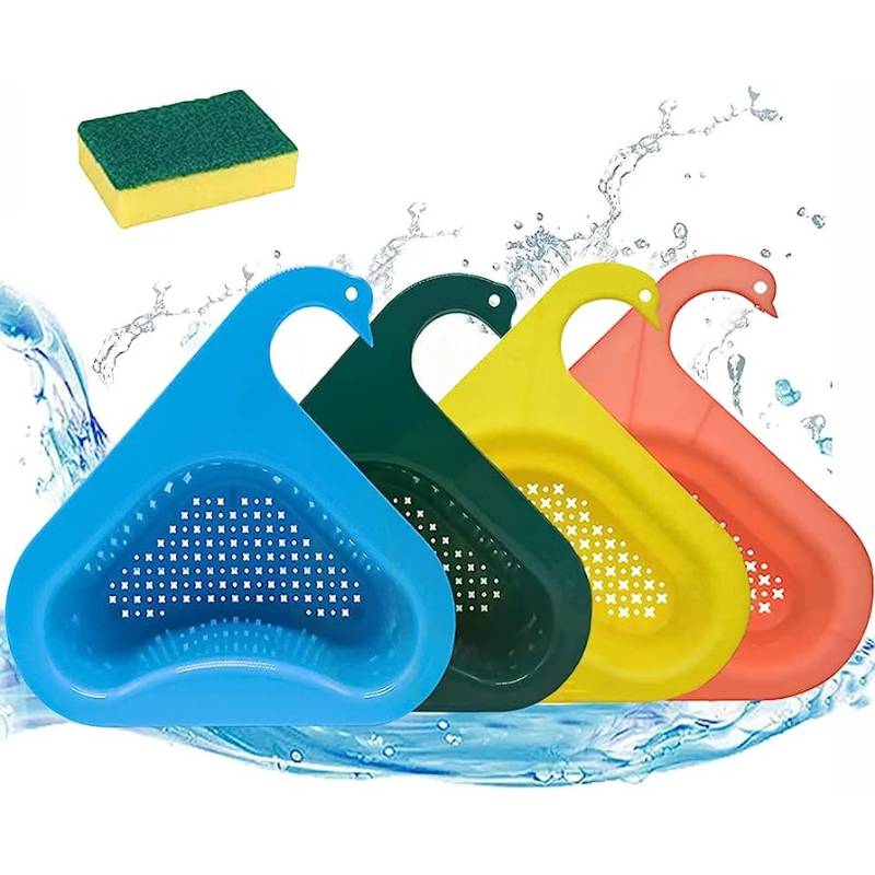Kitchen Sink Drain Basket, Swan Drain Rack, Multipurpose Drain Basket for Kitchen Sink, Food Catcher Garbage Corner Sink Strainer (Pack of 1, Multicolor)