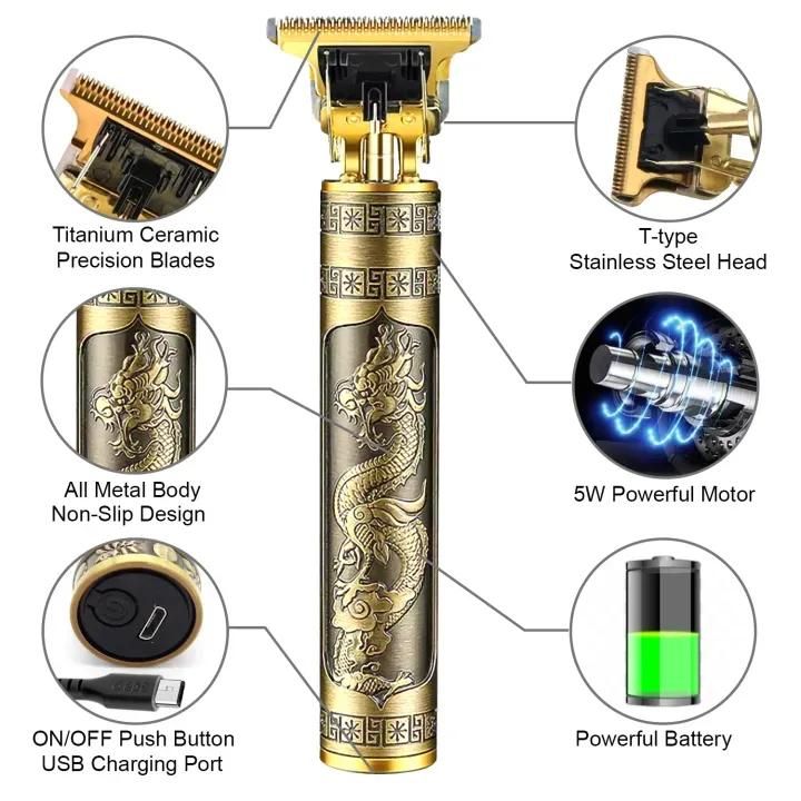 Vintage Metal Hair Trimmer Rechargeable Wet Dry Shaves