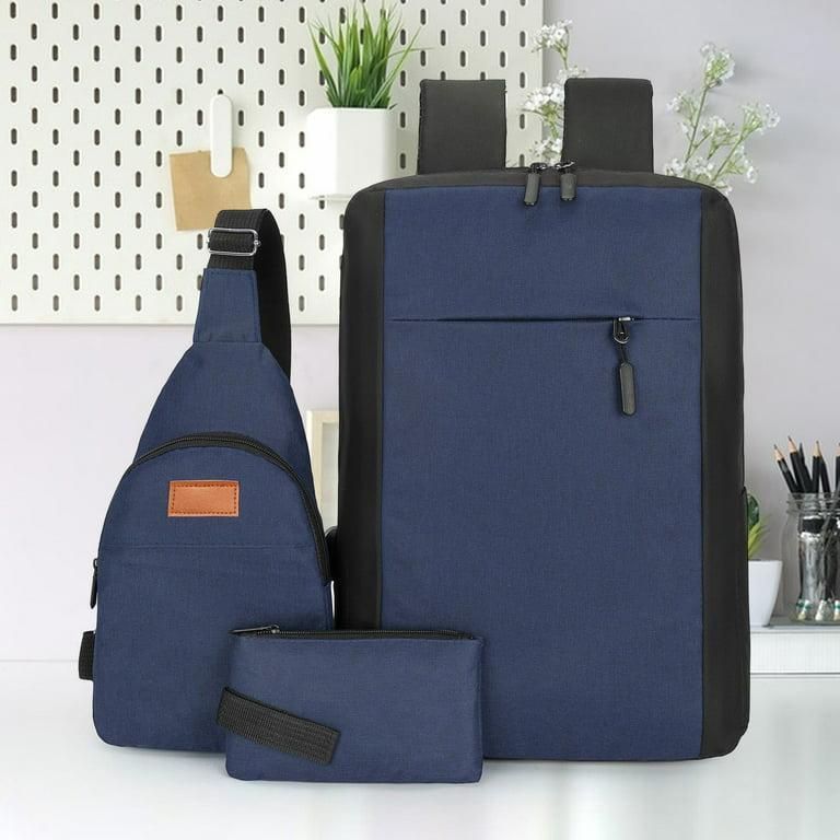 Blue 3-Piece Nylon Backpack Set for Daily Wear