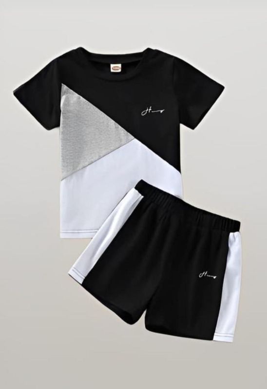 🔥 Kids Geometric Summer Tracksuit – Black White Grey 🔥