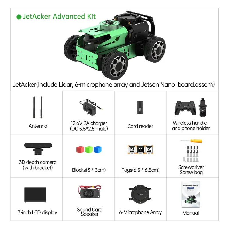 JetAcker ROS Education Robot Car with Ackerman Structure Powered by Jetson Nano B01 Autonomous Driving SLAM Mapping Navigation Learning Teaching Kit