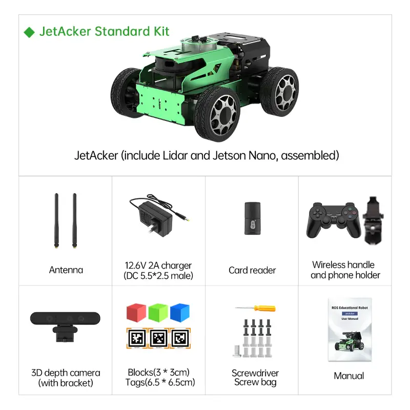 JetAcker ROS Education Robot Car with Ackerman Structure Powered by Jetson Nano B01 Autonomous Driving SLAM Mapping Navigation Learning Teaching Kit