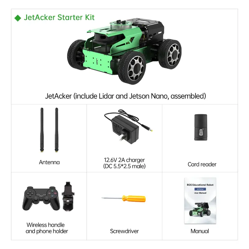 JetAcker ROS Education Robot Car with Ackerman Structure Powered by Jetson Nano B01 Autonomous Driving SLAM Mapping Navigation Learning Teaching Kit