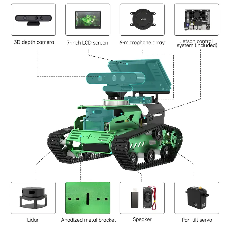 Hiwonder JetTank ROS Robot Tank Powered by Jetson Nano with Lidar Depth Camera Touch Screen, Support SLAM Mapping and Navigation