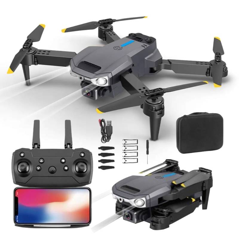 E90 MINI DRONE CON CÁMARA HD 2,4 GHZ 4CH WIFI FPV CONTROL PLEGABLE RC DRONE KIT CON LUCES LED