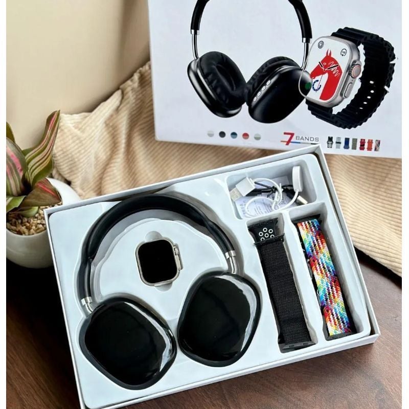 P9 Ultra 2 Tech Bundle – Headphones + Smart Watch + 7 Straps
