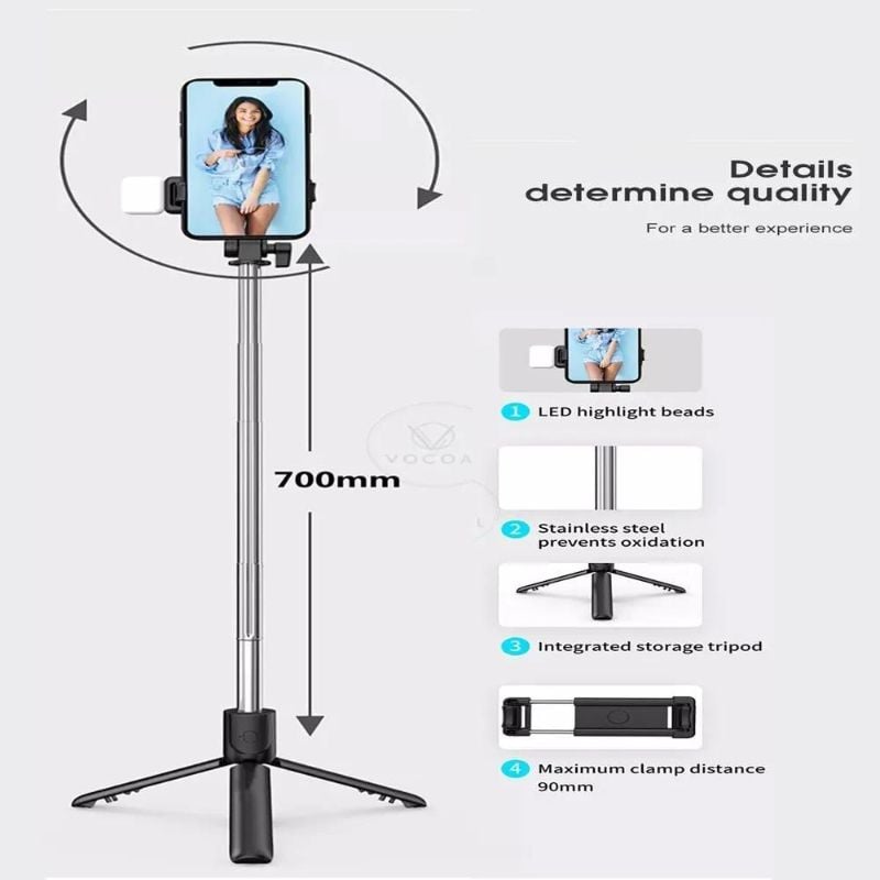 Bluetooth Selfie Stick With LED Light & Tripod