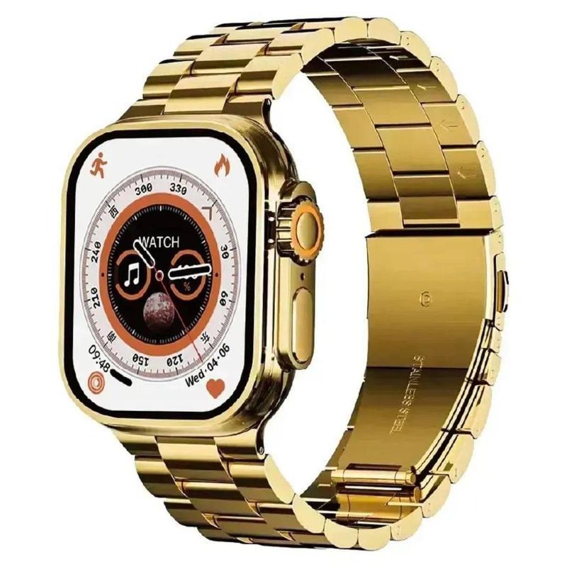 Gold Smart Watch with Orange Strap & Bluetooth 5.3