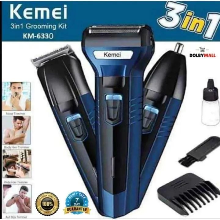 Men 3in1 Hair Trimmer Kit Silver Blue KM-633