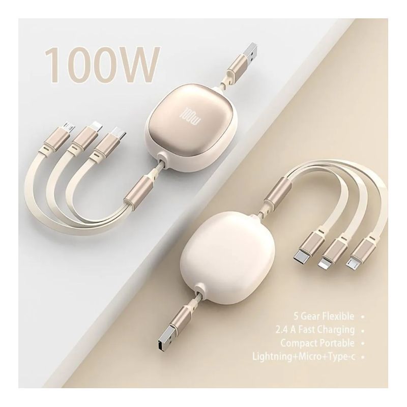 : 3 in 1 Charging Cable 100W Fast Charging Cable | Type-C, iPhone, Micro USB Durable & Compact
