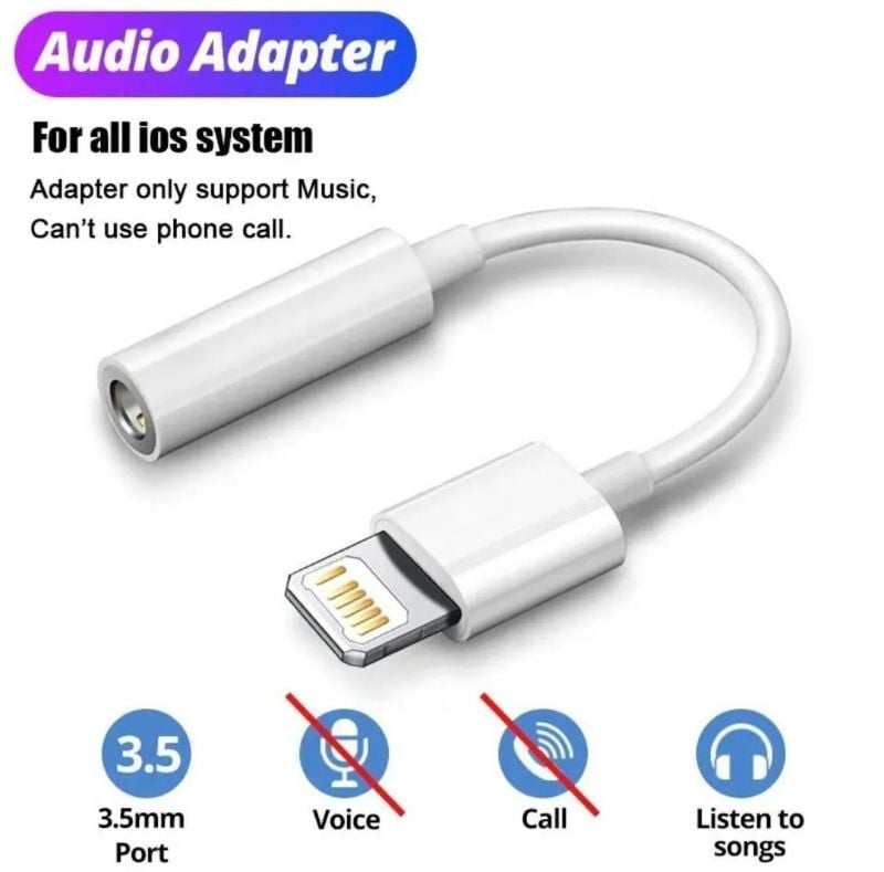 Lightning to Headphone Jack Adapter for iPhone White Mini