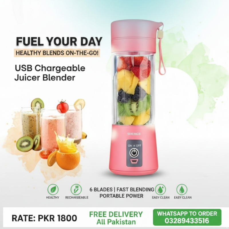 USB Chargeable Juicer Blender (6 Blades - 380 ML