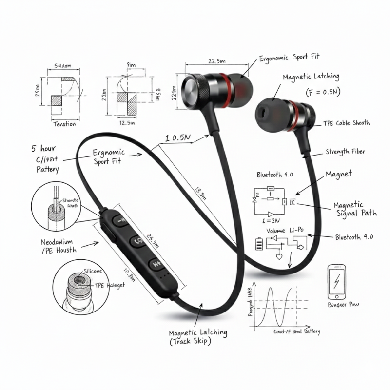Black 800 Wireless Magnetic Sport Neckband