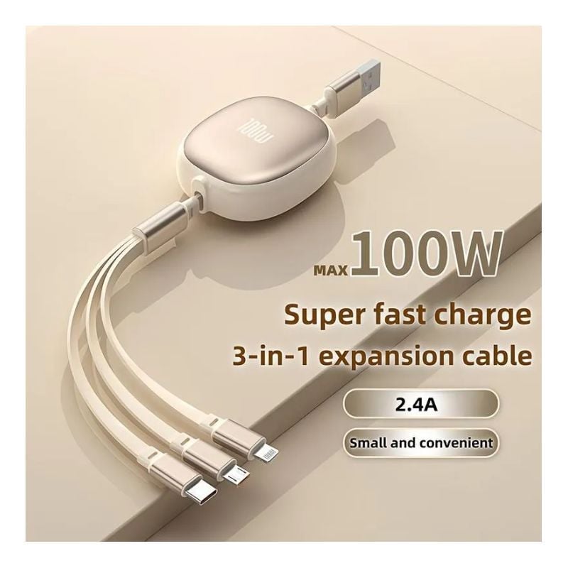 : 3 in 1 Charging Cable 100W Fast Charging Cable | Type-C, iPhone, Micro USB Durable & Compact
