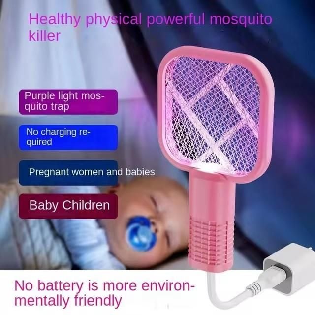 USB Charged Mini Mosquito Swatter Pink Portable