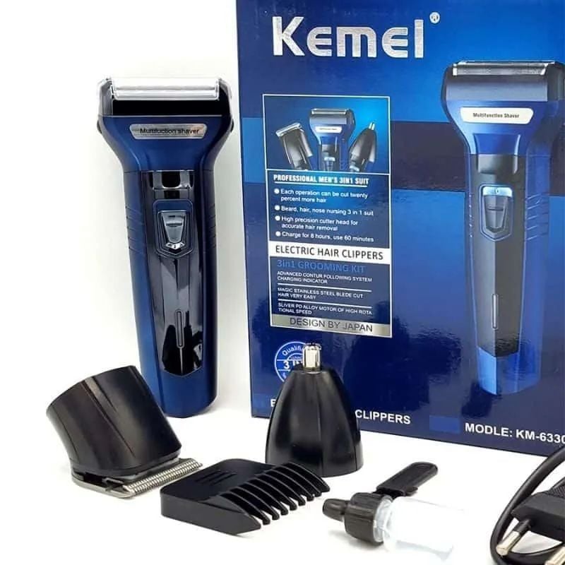 Men 3in1 Hair Trimmer Kit Silver Blue KM-633