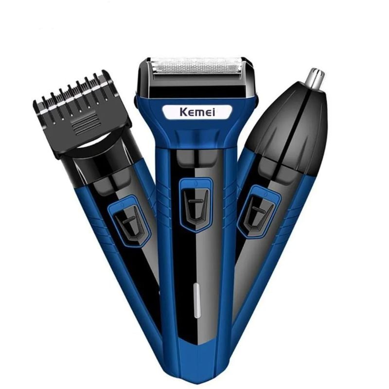 Men 3in1 Hair Trimmer Kit Silver Blue KM-633