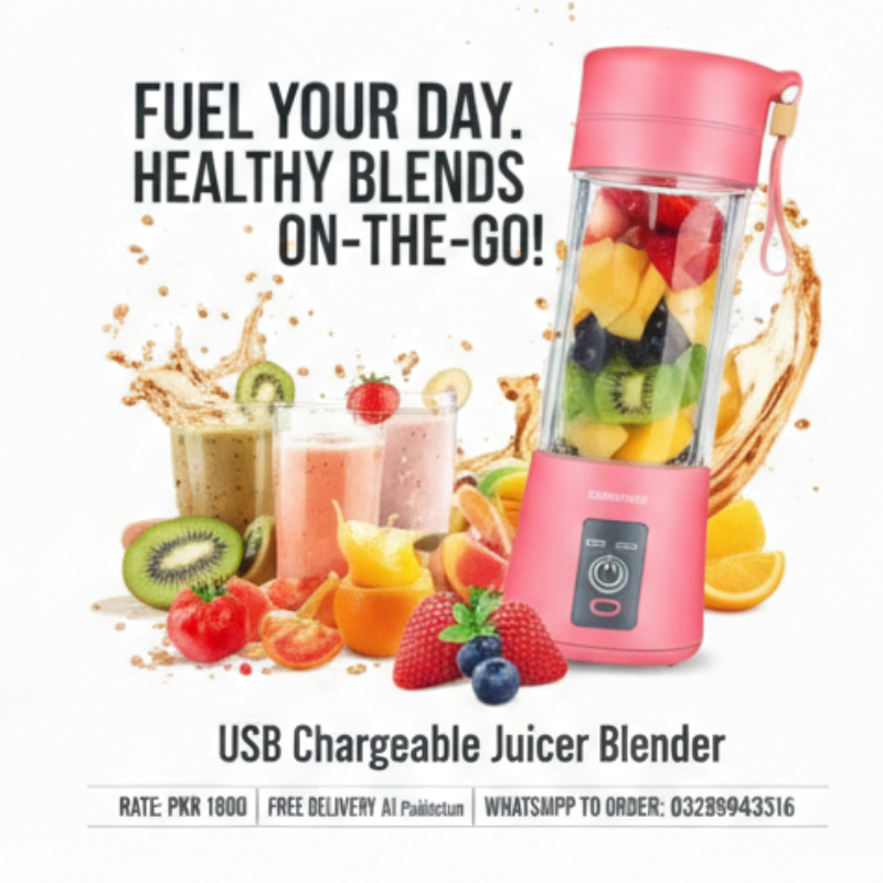 USB Chargeable Juicer Blender (6 Blades - 380 ML