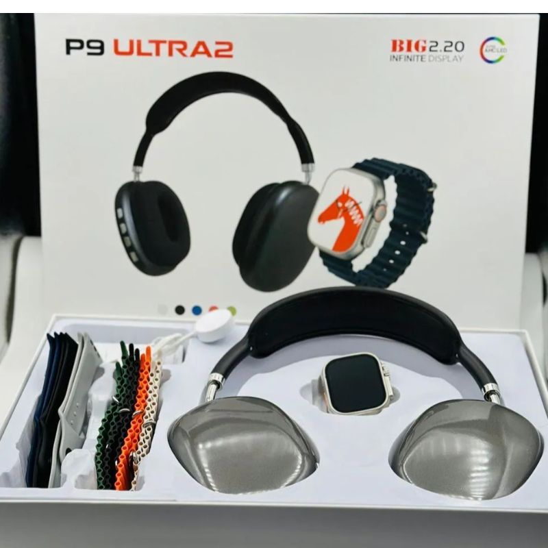 P9 Ultra 2 Tech Bundle – Headphones + Smart Watch + 7 Straps