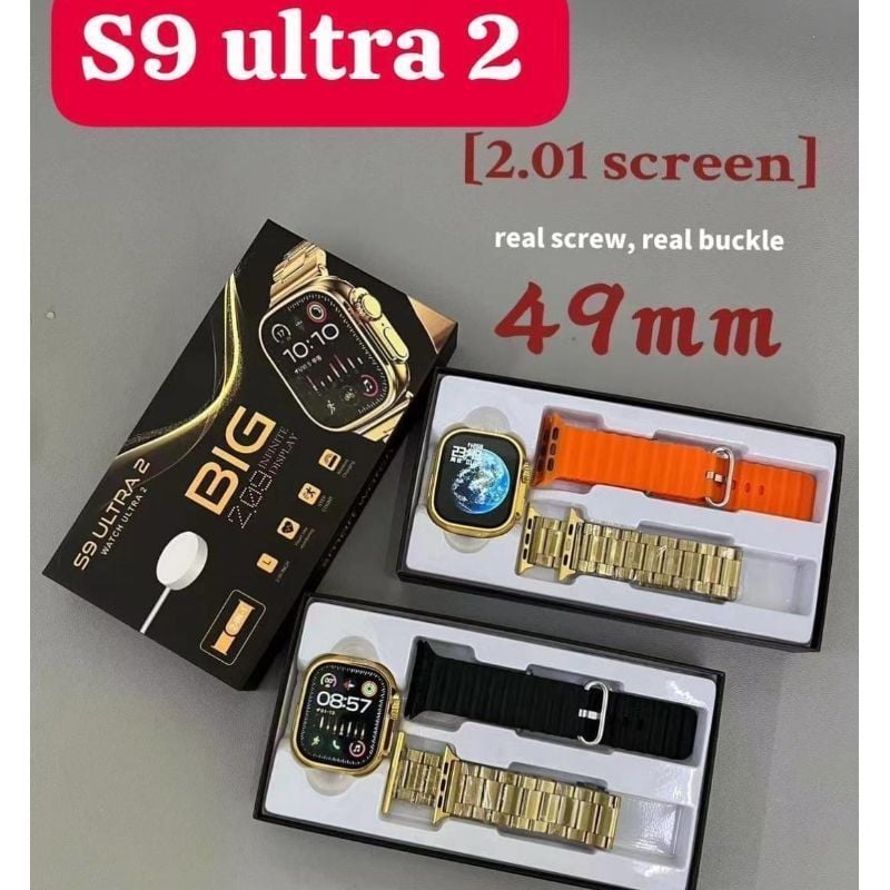 Gold Smart Watch with Orange Strap & Bluetooth 5.3
