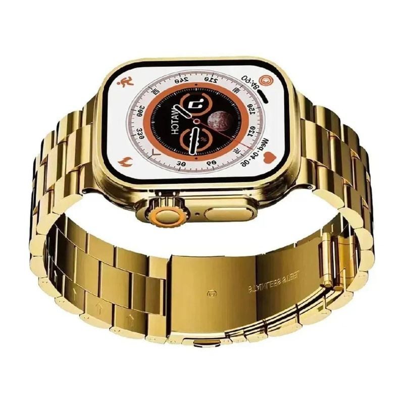 Gold Smart Watch with Orange Strap & Bluetooth 5.3