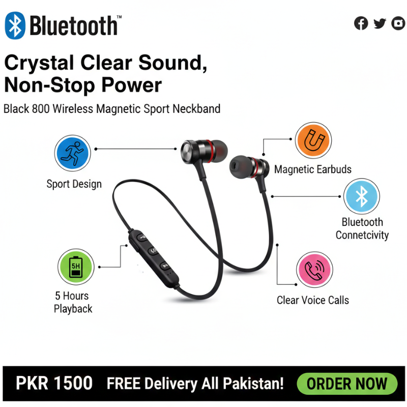 Black 800 Wireless Magnetic Sport Neckband