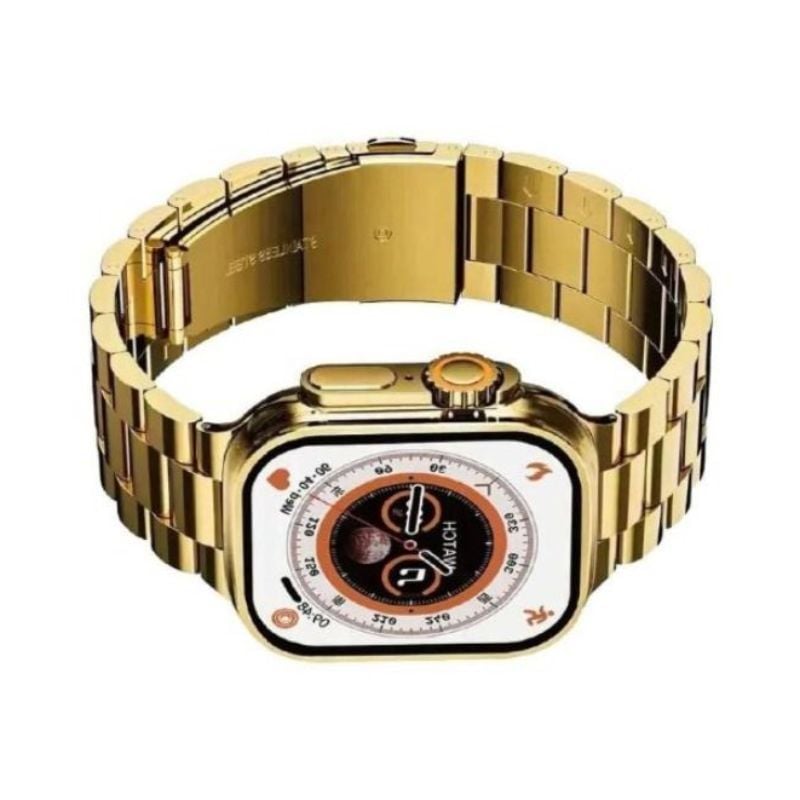 Gold Smart Watch with Orange Strap & Bluetooth 5.3