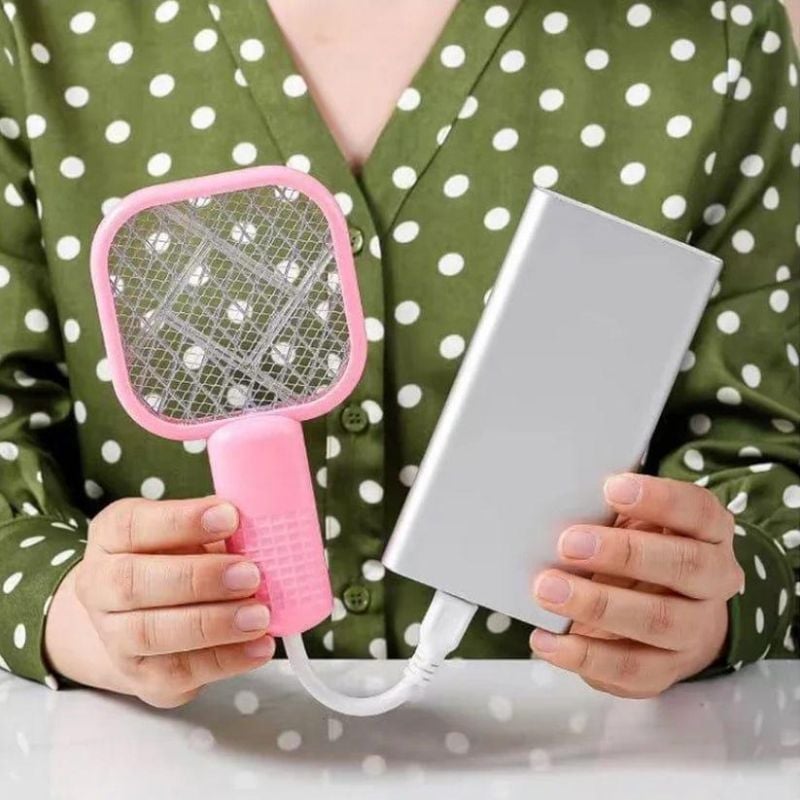 USB Charged Mini Mosquito Swatter Pink Portable