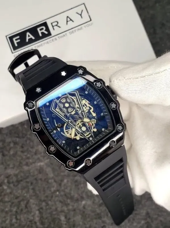 Richard Black Belt Skeleton Watch