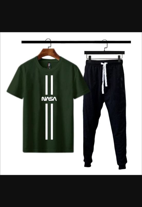 Men NASA Printed Green Track Suit 2Pcs