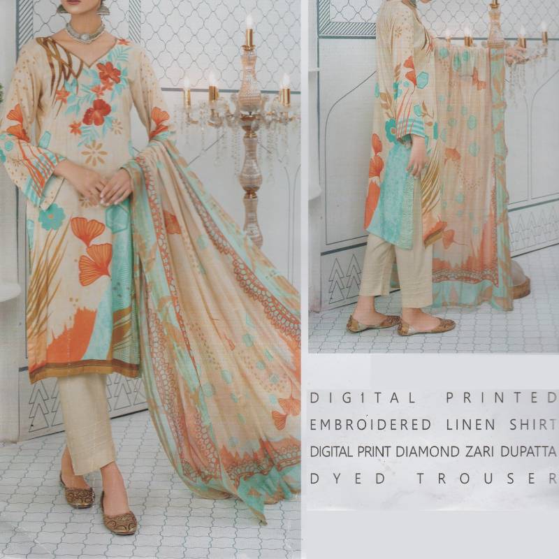 Slub Linen Diamond Zari Dupatta (1254-005)