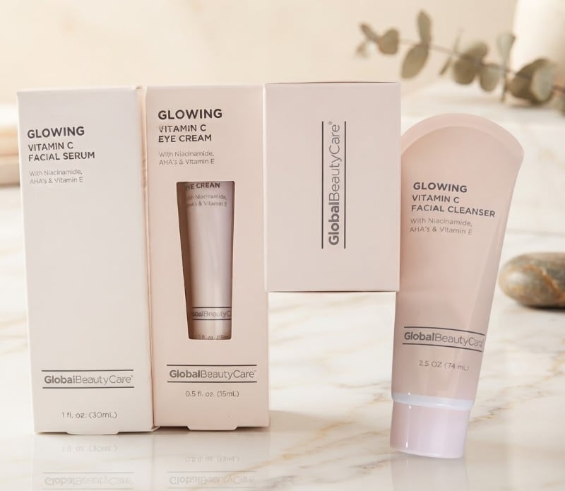 SET DE 4 PASOS GLOWIN VITAMINA SERUM, CREMA PARA LOS OJOS,CLEANSER FACIAL, CREMA HIDRATANTE