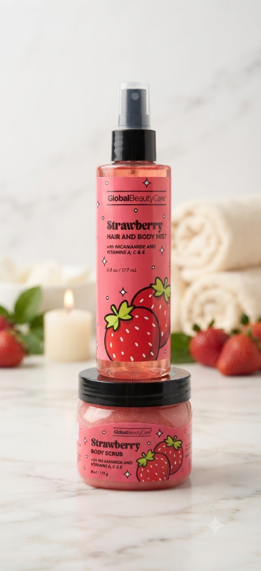 SET DE BODY MIST CUERPO Y CABELLO Y EXFOLIANTE STRAWBERRY