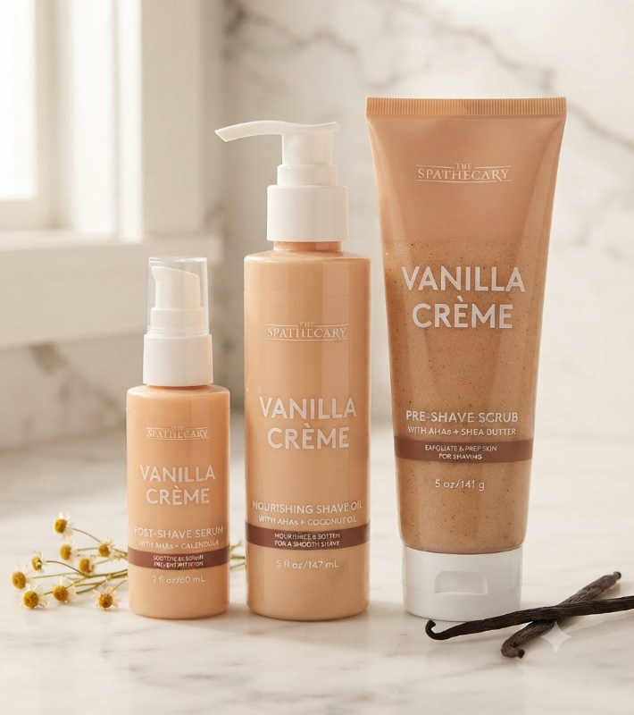 SET DE  AFEITAR EXFOLIANTE, ACIETEY SERUM DE CREMA DE VAINILLA