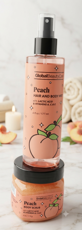 SET DE BODY MIST CUERPO Y CABELLO Y EXFOLIANTE PEACH