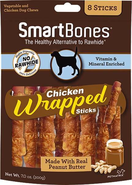 SMARTBONES CHKN WRAP STICKS PB 8PK