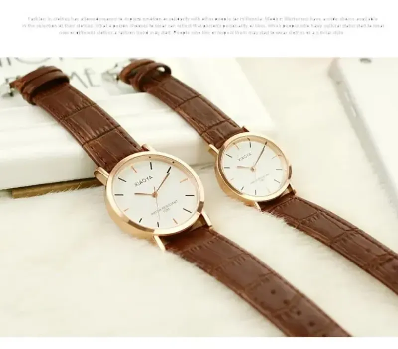 Stylish Unisex Analogue Couple Watches - 2 Pcs in Leather 001