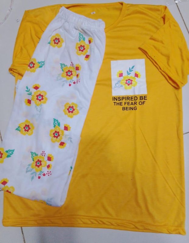 Comfortable Printed Cotton Jersey Night Suit - 2 Pcs Set