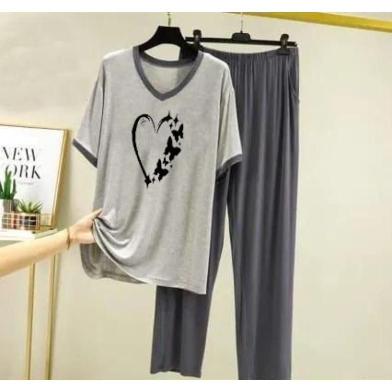 Women's Comfortable Printed Cotton Jersey Night Suit - 2 Pcs