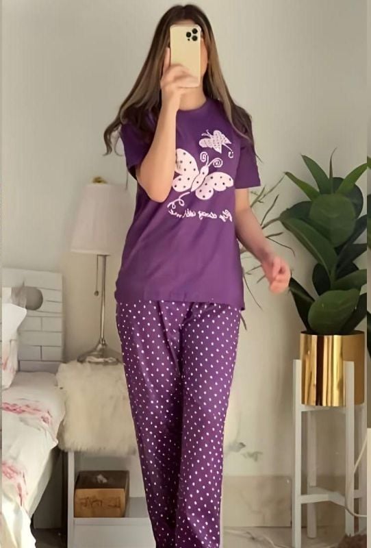 2 Pcs Women's Stitched Cotton Jersey Printed Night Suit