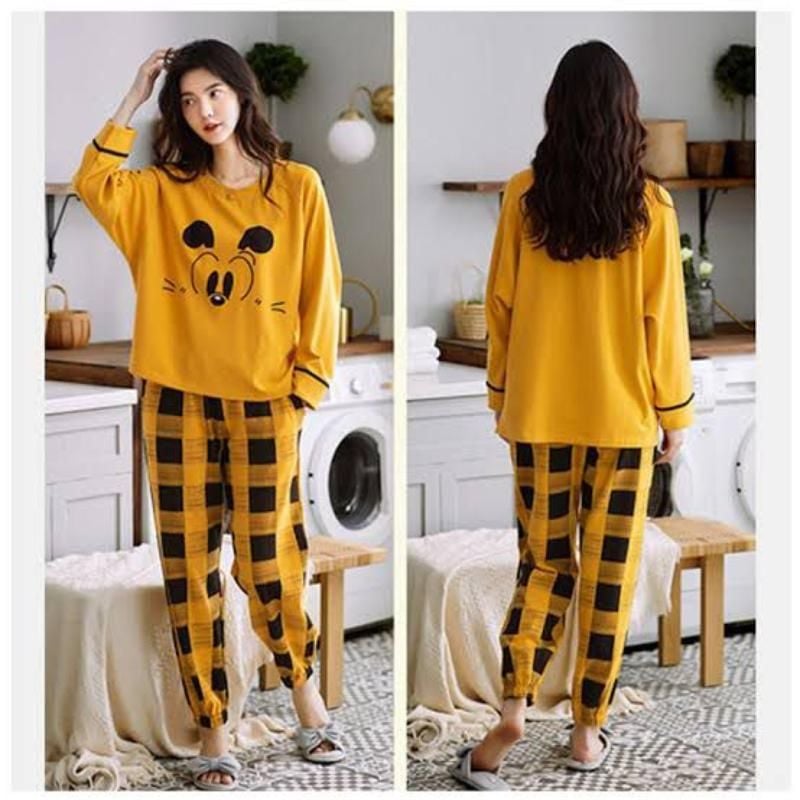 yellow 2 Pcs Women's Stitched Cotton Jersey Printed Night Suit
