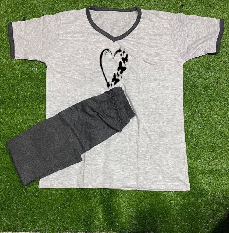 Women's Comfortable Printed Cotton Jersey Night Suit - 2 Pcs