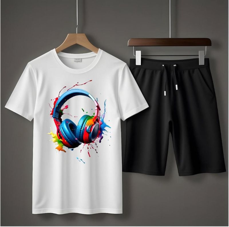 2 Pcs Men's Jersey Printed T-Shirt & Shorts Tracksuit