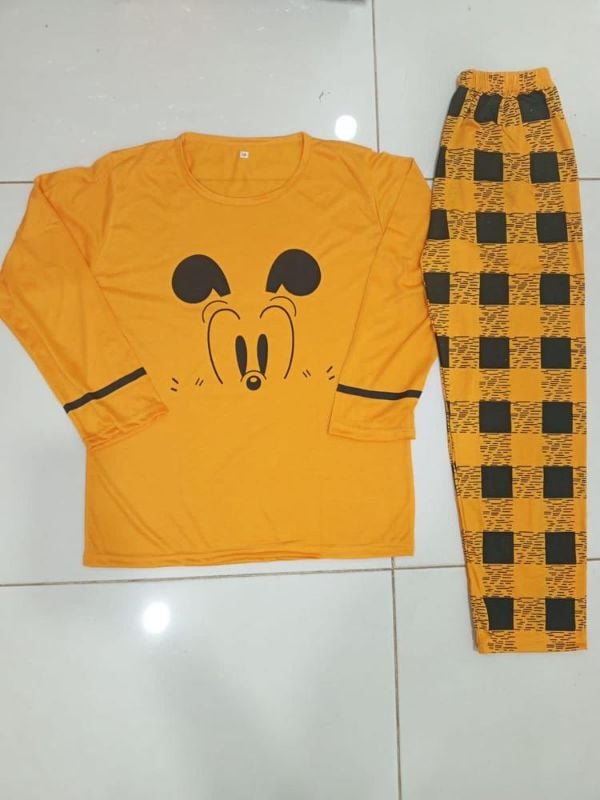 yellow 2 Pcs Women's Stitched Cotton Jersey Printed Night Suit