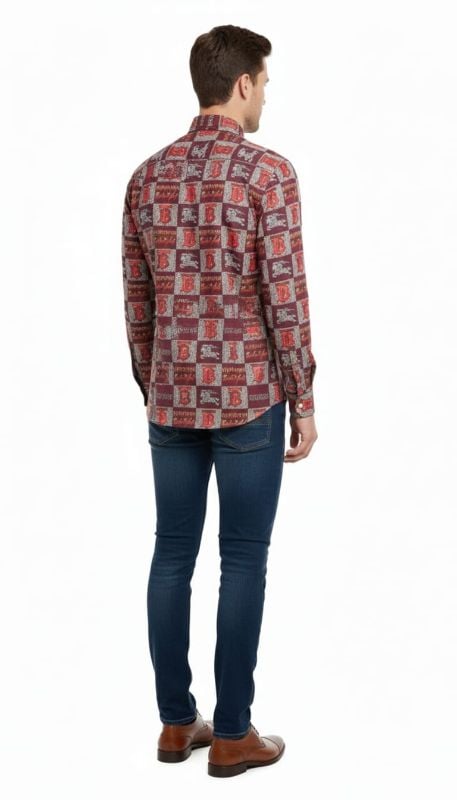 Men's Traditional Print Long Sleeve Shirt | Ethnic Pattern Casual Button Up |