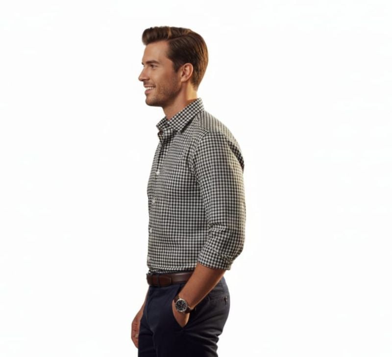 Men's Yellow White Gingham Check Shirt | Long Sleeve Formal Casual Button Down | Slim Fit