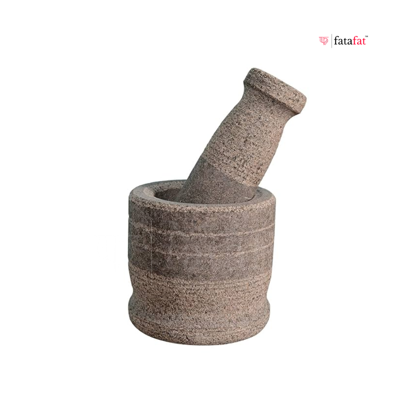 Stone Mortar and Pestle Set Traditional Indian Grinder - White
