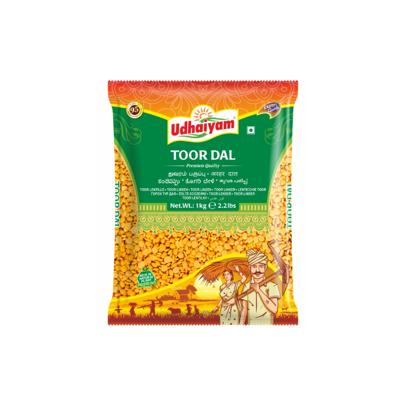 Udhaiyam Indian Toor Dal 1kg Export Pack